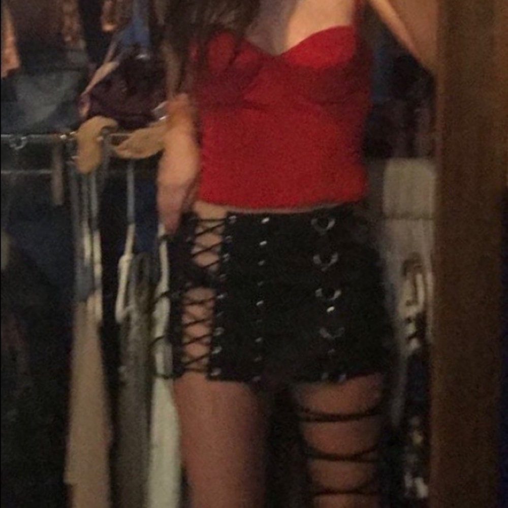 Black studded mini skirt!